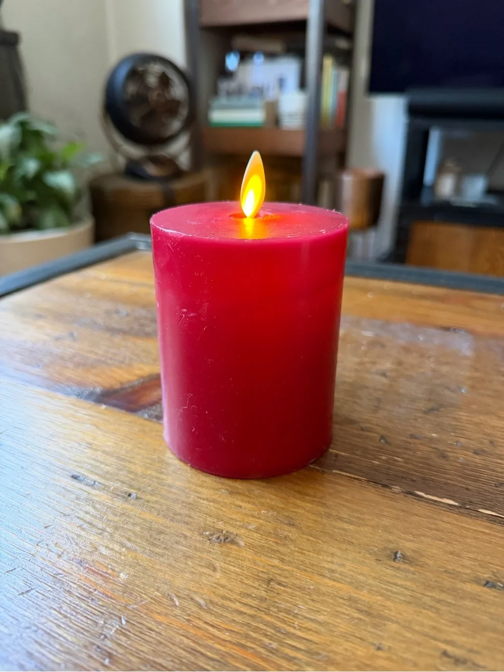Pottery Barn Premium Flickering Flameless Red Wax Pillar Candle 3 x 3